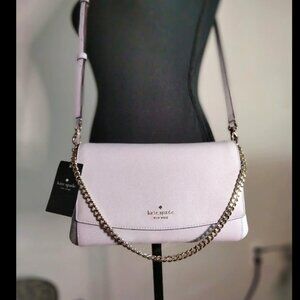 Kate Spade white leather crossbody bag gold chain -saffiano leather laurel way